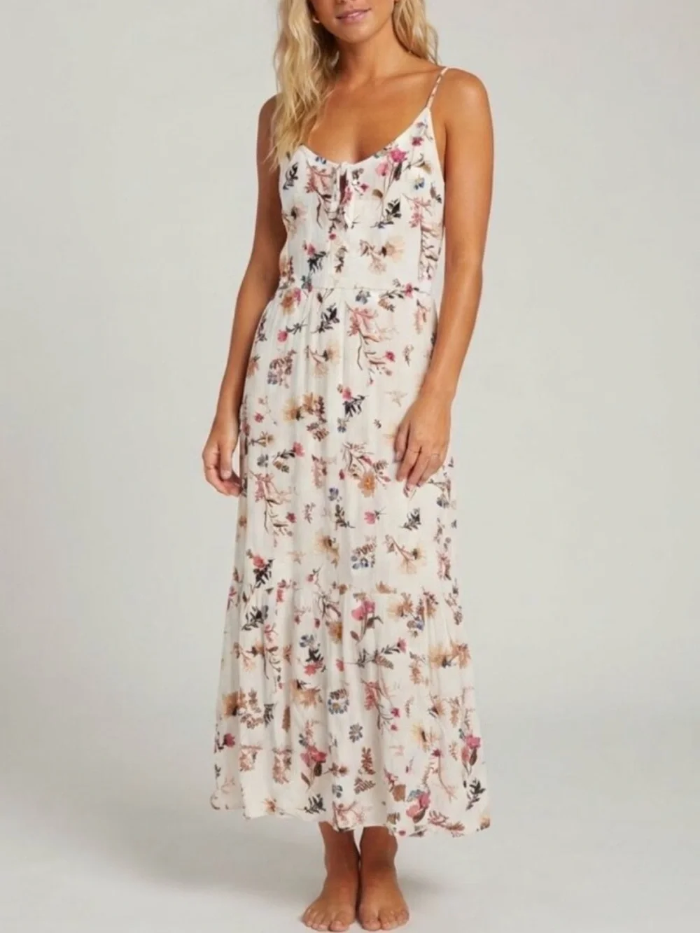 Abercrombie & Fitch Cream Floral Spaghetti-Strap Maxi Dress Small 39557